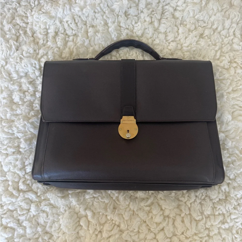 Smythson of Bond St Grosvenor Full Grain Briefcase Brown FREE SHIPPING!